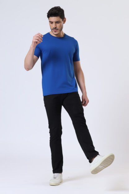 Half Sleeve Round T Shirt For Men - Sapphire Blue - Image 6