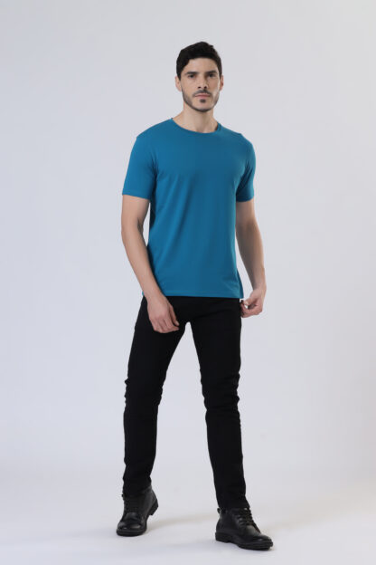 Half Sleeve Round Neck T Shirts For Men - Sapphire Blue - Image 6