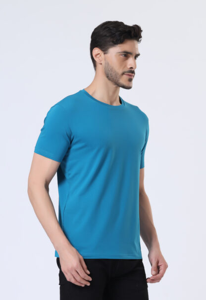 Half Sleeve Round Neck T Shirts For Men - Sapphire Blue - Image 5
