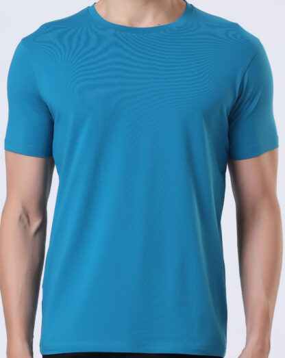 Half Sleeve Round Neck T Shirts For Men - Sapphire Blue - Image 4