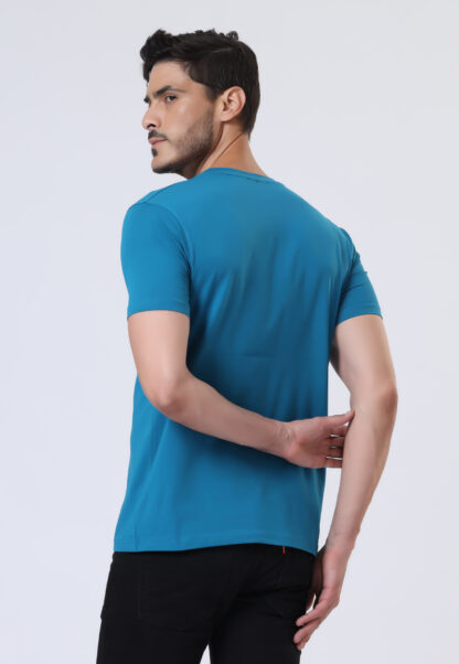 Half Sleeve Round Neck T Shirts For Men - Sapphire Blue - Image 3