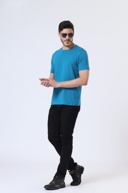 Half Sleeve Round Neck T Shirts For Men - Sapphire Blue - Image 2