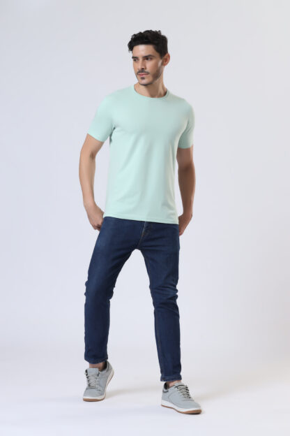 Half Sleeve Round T Shirt For Men - Sea Green - Image 4