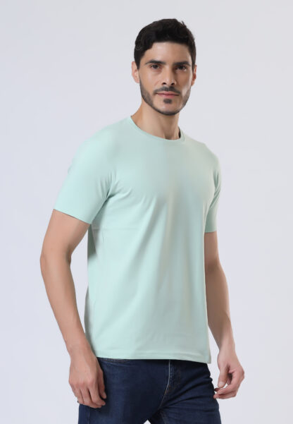 Half Sleeve Round T Shirt For Men - Sea Green - Image 6