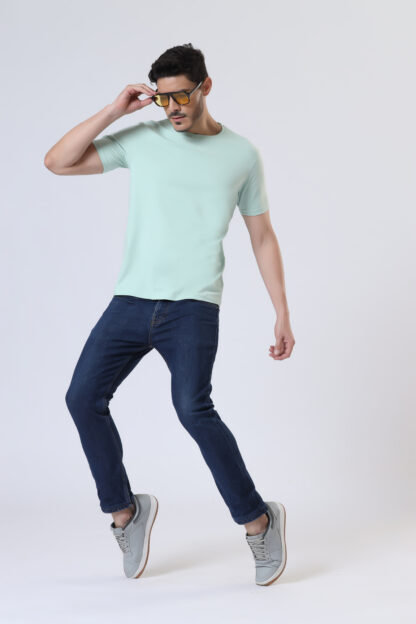 Half Sleeve Round T Shirt For Men - Sea Green - Image 5