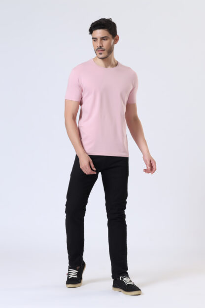 Half Sleeve Round Neck T Shirts For Men - Soft Pink - Image 6