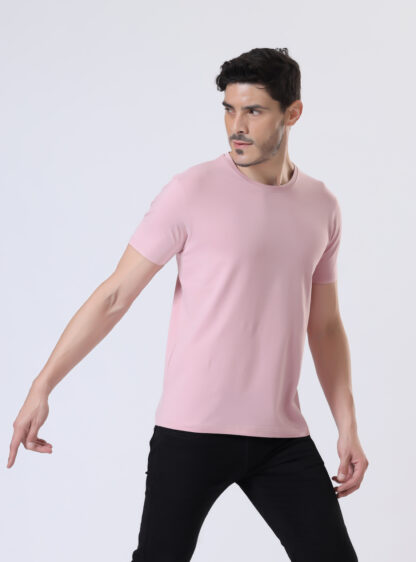Half Sleeve Round Neck T Shirts For Men - Soft Pink - Image 5
