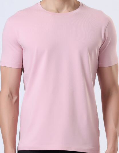 Half Sleeve Round Neck T Shirts For Men - Soft Pink - Image 4