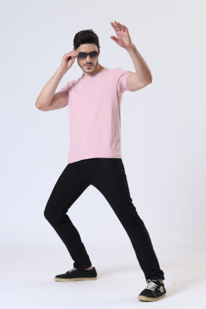 Half Sleeve Round Neck T Shirts For Men - Soft Pink - Image 2