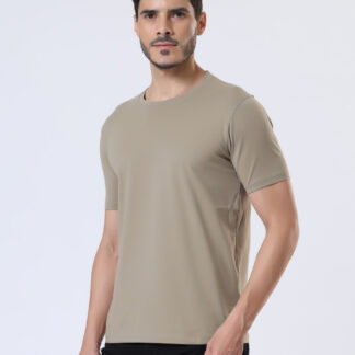 Half Sleeve Round T Shirt For Men - Sporty Beige