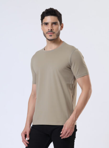Half Sleeve Round T Shirt For Men - Sporty Beige