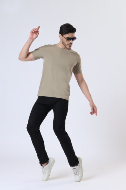 Half Sleeve Round T Shirt For Men - Sporty Beige - Image 6