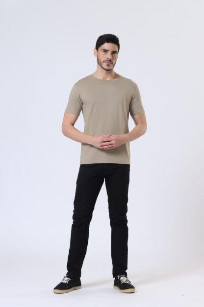 Half Sleeve Round Neck T Shirts For Men - Sporty Beige - Image 2