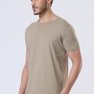 Half Sleeve Round Neck T Shirts For Men - Sporty Beige
