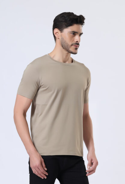 Half Sleeve Round Neck T Shirts For Men - Sporty Beige - Image 3