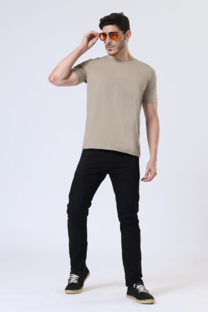Half Sleeve Round Neck T Shirts For Men - Sporty Beige - Image 6