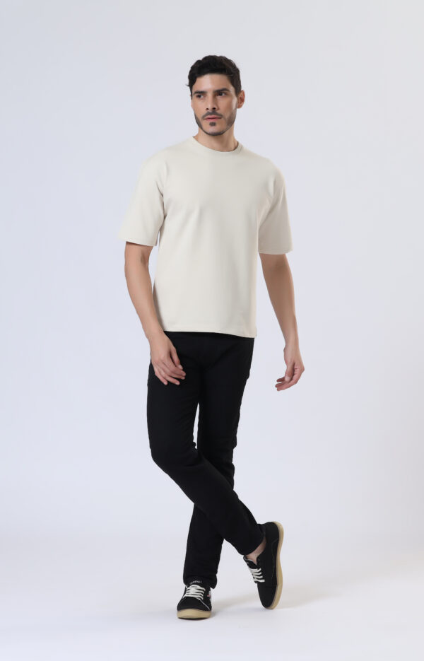 Looper Drop Shoulder Half Sleeve Round Neck T Shirts For Men - Sporty Beige - Image 2