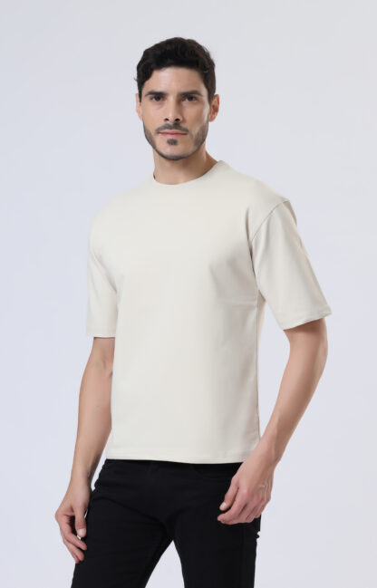 Looper Drop Shoulder Half Sleeve Round Neck T Shirts For Men - Sporty Beige