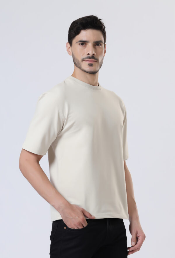 Looper Drop Shoulder Half Sleeve Round Neck T Shirts For Men - Sporty Beige - Image 6
