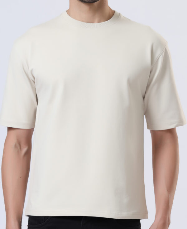 Looper Drop Shoulder Half Sleeve Round Neck T Shirts For Men - Sporty Beige - Image 5