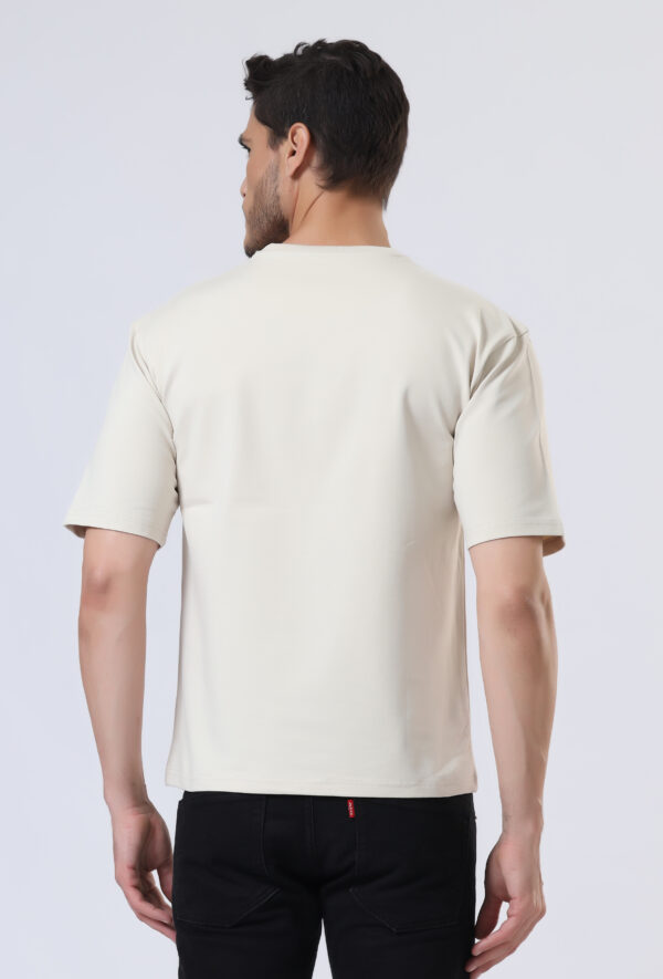 Looper Drop Shoulder Half Sleeve Round Neck T Shirts For Men - Sporty Beige - Image 4