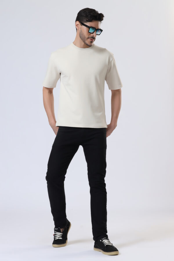 Looper Drop Shoulder Half Sleeve Round Neck T Shirts For Men - Sporty Beige - Image 3