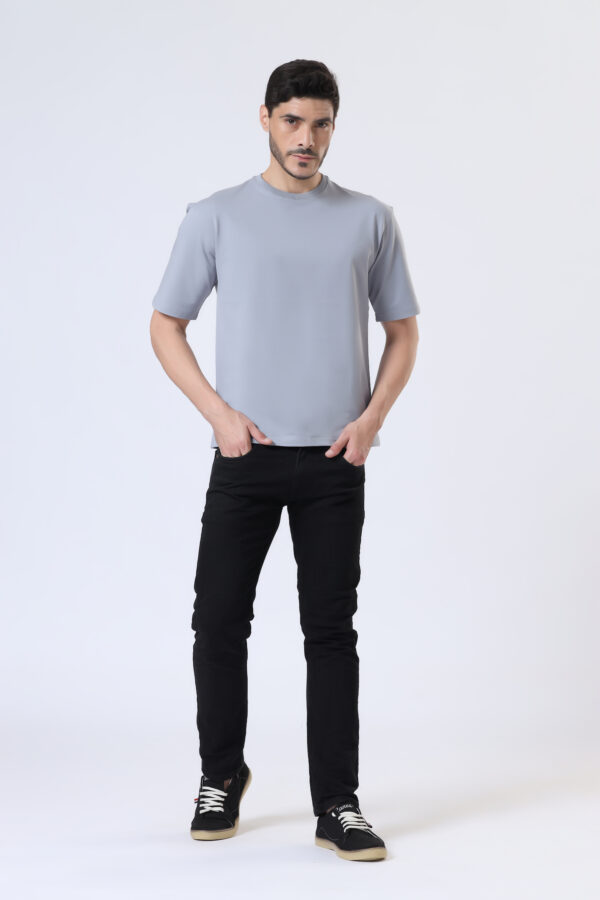 Looper Drop Shoulder Half Sleeve Round Neck T Shirts For Men - Upper Sky - Image 6