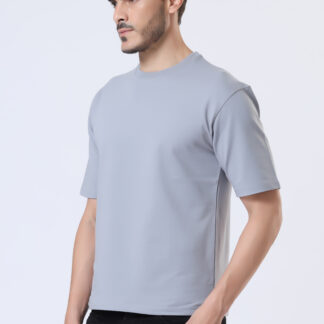 Looper Drop Shoulder Half Sleeve Round Neck T Shirts For Men - Upper Sky