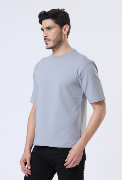 Looper Drop Shoulder Half Sleeve Round Neck T Shirts For Men - Upper Sky
