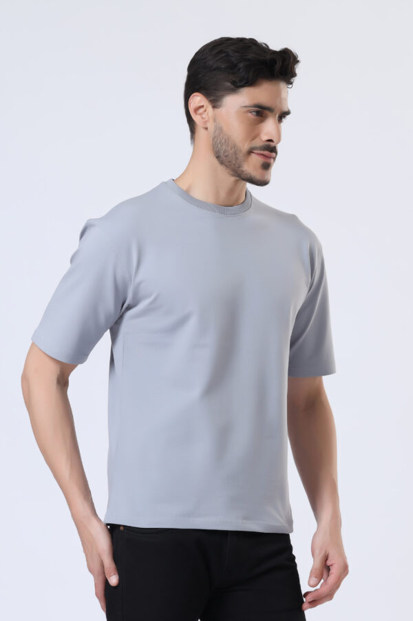 Looper Drop Shoulder Half Sleeve Round Neck T Shirts For Men - Upper Sky - Image 2