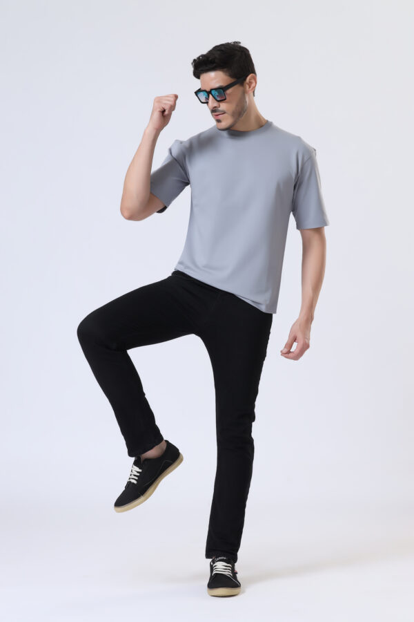 Looper Drop Shoulder Half Sleeve Round Neck T Shirts For Men - Upper Sky - Image 5