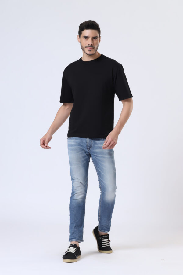 Looper Drop Shoulder Half Sleeve Round Neck T Shirts For Men - Yet Black - Image 2