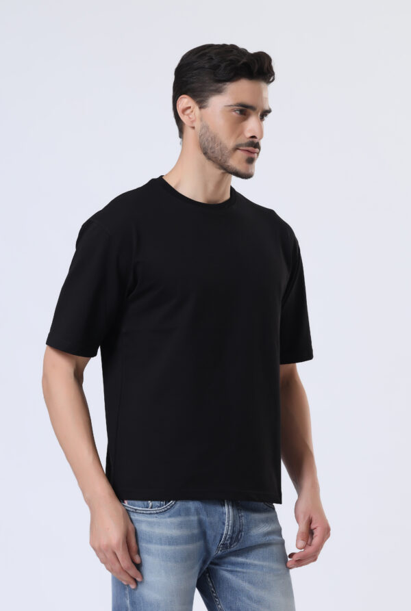 Looper Drop Shoulder Half Sleeve Round Neck T Shirts For Men - Yet Black - Image 3