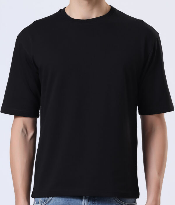 Looper Drop Shoulder Half Sleeve Round Neck T Shirts For Men - Yet Black - Image 4