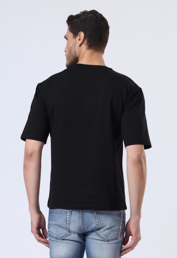 Looper Drop Shoulder Half Sleeve Round Neck T Shirts For Men - Yet Black - Image 5